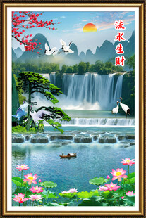 流水生财瀑布玄关山水画