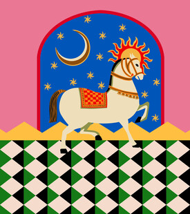 梦幻星空下的奔跑骏马