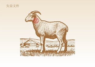手绘羊素描插画版画