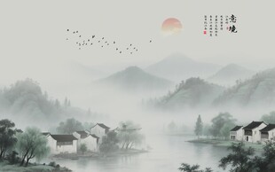 新中式山水电视背景墙