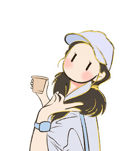 戴帽女孩手持咖啡微笑