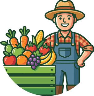 农夫与多样新鲜蔬果