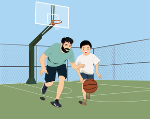 父子篮球场上欢乐互动