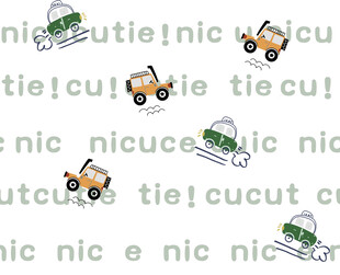 可爱卡通汽车绿植场景图