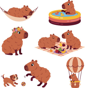 可爱河马的趣味生活场景