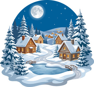 雪夜中的温馨村庄