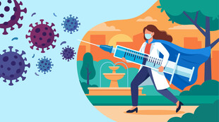 医护人员持试管对抗病毒