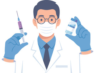 医生手持注射器与药瓶