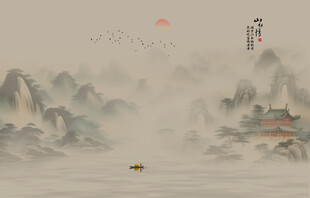 国画山水背景墙