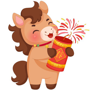 春节过年小马驹放烟花送祝福插画