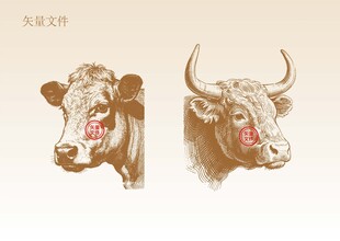 手绘牛素描插画版画