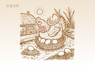 手绘母鸡插画