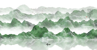 绿色水墨山水画