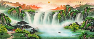 壮丽山水瀑布景观图