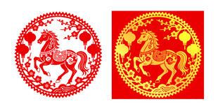 2026圆形剪纸骏马马年静电贴