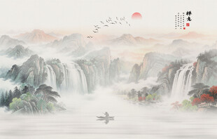 新中式屏风山水画