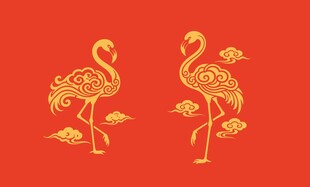 中式金鹤红底吉祥图案
