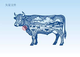 牛素描插画版画