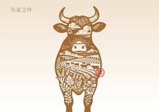 牛插画版画