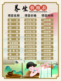 中医养生推拿按摩价格表