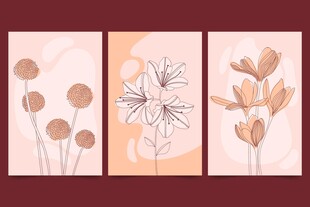 简约花卉三联装饰画矢量图
