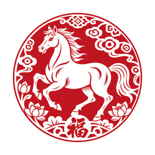 圆形剪纸骏马图案