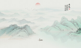 国画山水画背景墙