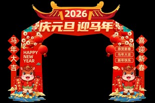 马年开门红元旦龙门架矢量图