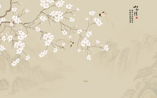 新中式兰花工笔花鸟画背景墙