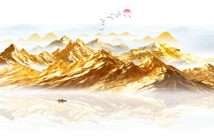 金箔山水画背景墙