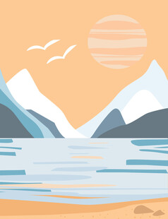 海边山川风景插画