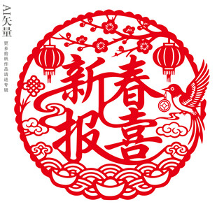 新春报喜剪纸窗花新年静电贴门贴