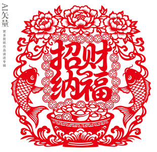 招财纳福剪纸窗花新年静电贴门贴