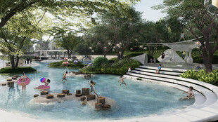 户外泳池中的欢乐场景