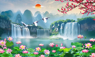 荷花山水风景画