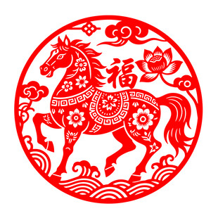 圆形福马剪纸艺术图案