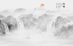 水墨山水风景画壁画
