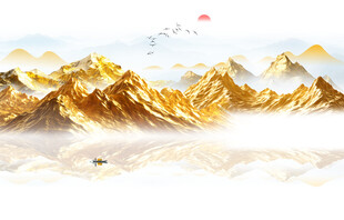 金色山山水画背景墙