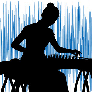 女子弹奏古筝的优美剪影