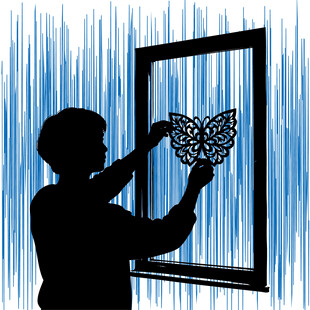 儿童窗边制作蝴蝶剪影