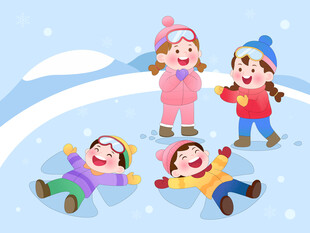 冬季孩子雪地打雪仗滑冰儿童插画