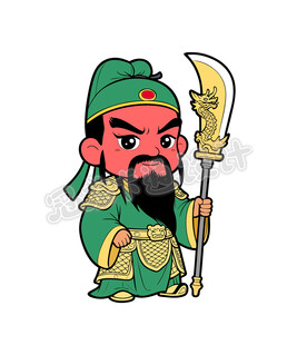 卡通形象关羽持青龙偃月刀矢量图