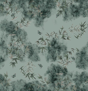 水墨风竹叶飞鸟图案