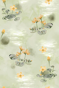 水墨风荷塘花卉图案