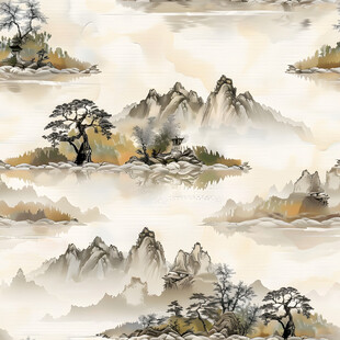 中式水墨山水风景图
