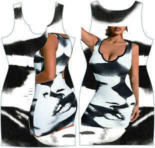 黑白印花女士无袖连衣裙