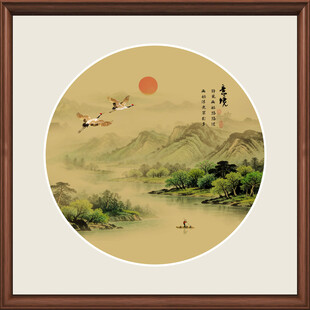 圆形意境古风山水画背景图