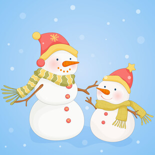 冬天戴围巾帽子雪人妈妈雪人孩子