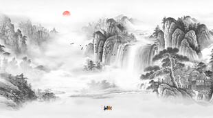 新中式屏风意境山水画 