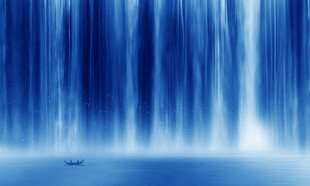 招财瀑布山水画